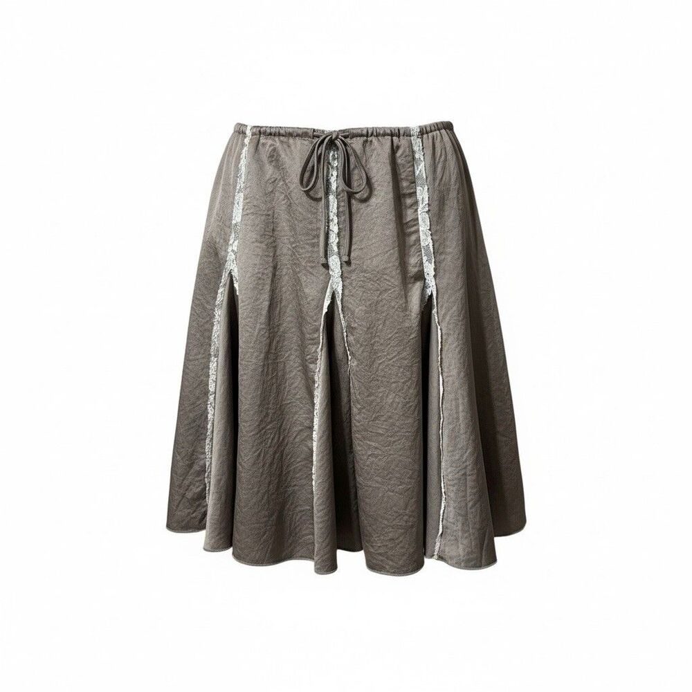 Mossimo Vintage Drawstring Crinkle Satin And Lace Flared Gored Skirt Size Med.
